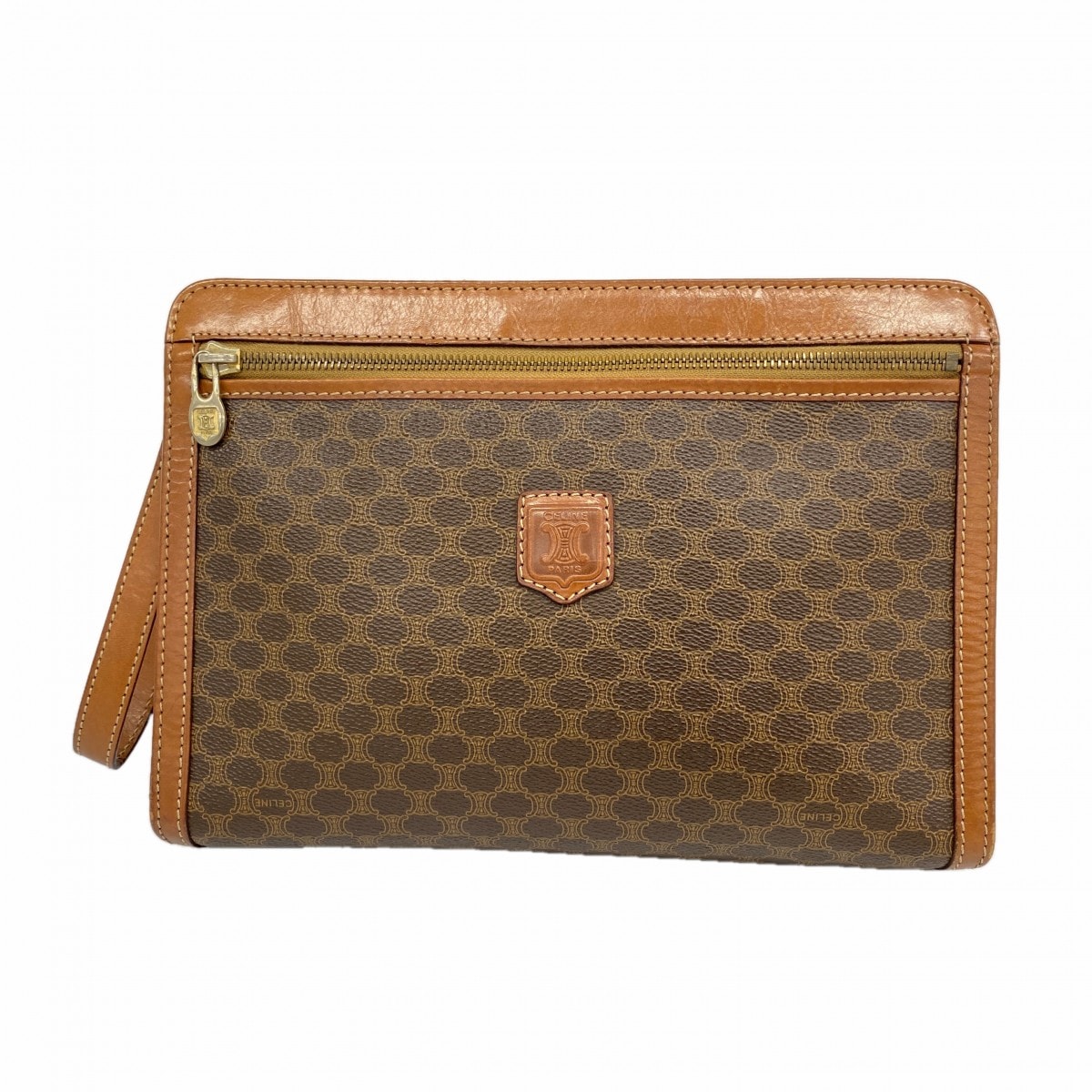 【6cd5824-k】セリーヌ クラッチバッグ マカダム PVC ブラウン ゴールド金具【中古】メンズ レディース ユニセックス