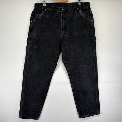 古着 ディッキーズ Dickies デニム パンツ ペインターパンツ ワーク 大きいサイズ ワンポイントロゴ W40 L32 ブラック系 メンズ