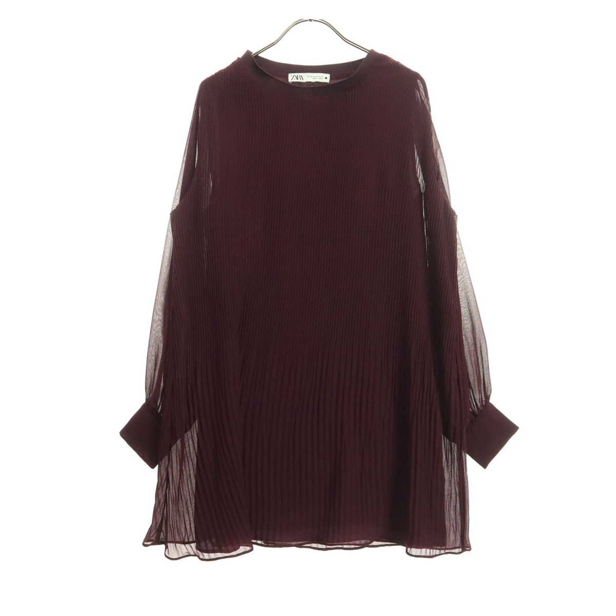 ZARA ザラ 長袖 シースルー ボートネック ブラウス XS ワインレッド系