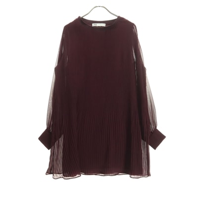 ZARA ザラ 長袖 シースルー ボートネック ブラウス XS ワインレッド系