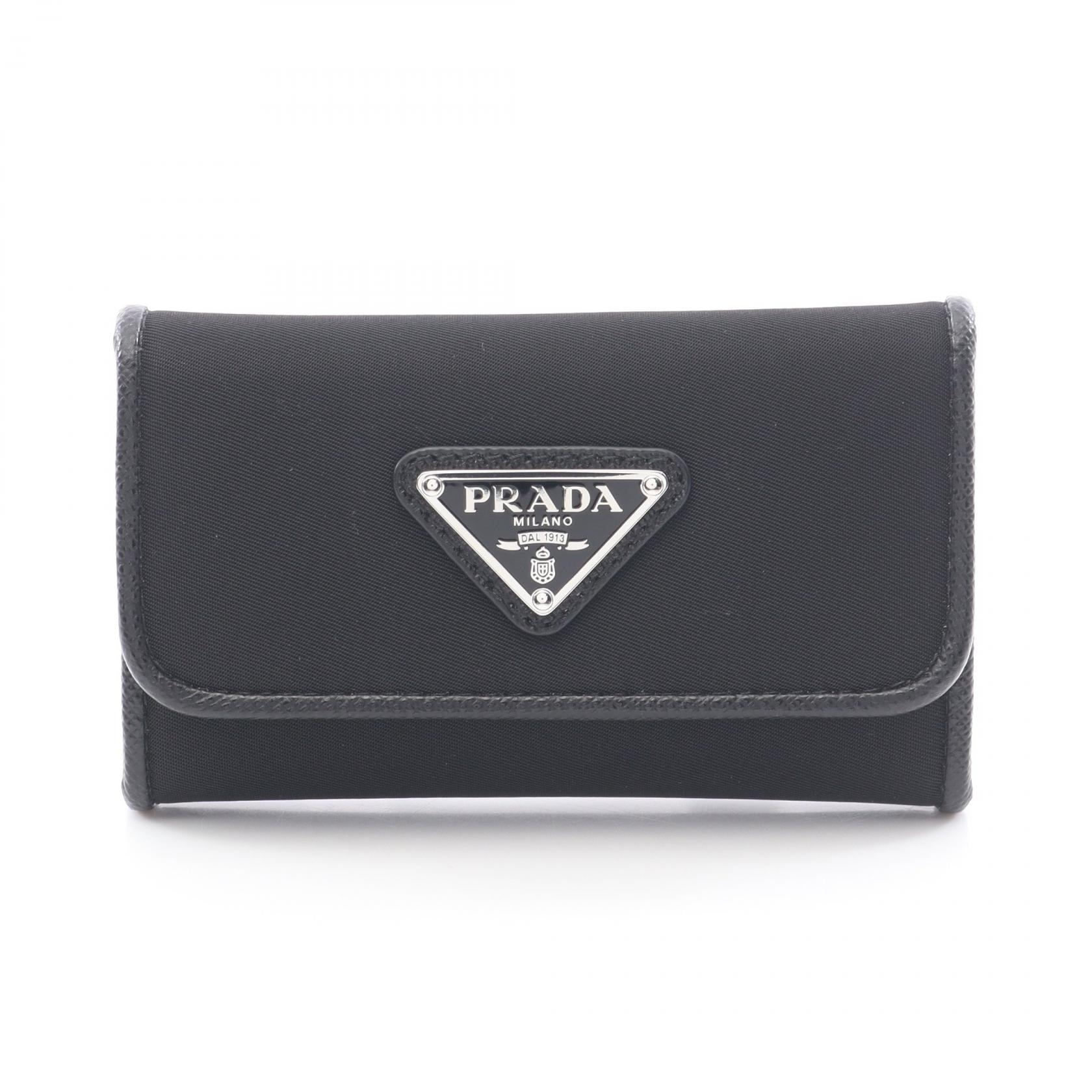 プラダ PRADA UZO TESSUTO 6連 キーケース アクセサリー ナイロン サフィアーノレザー レディース ブラック系 1PG222 【中古】