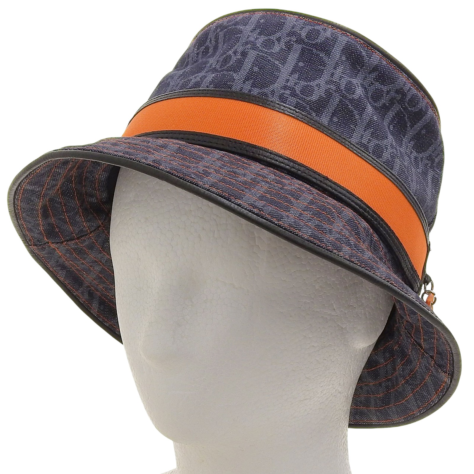 美品 クリスチャンディオール ハット インディゴブルー オレンジ 58 BLD04002