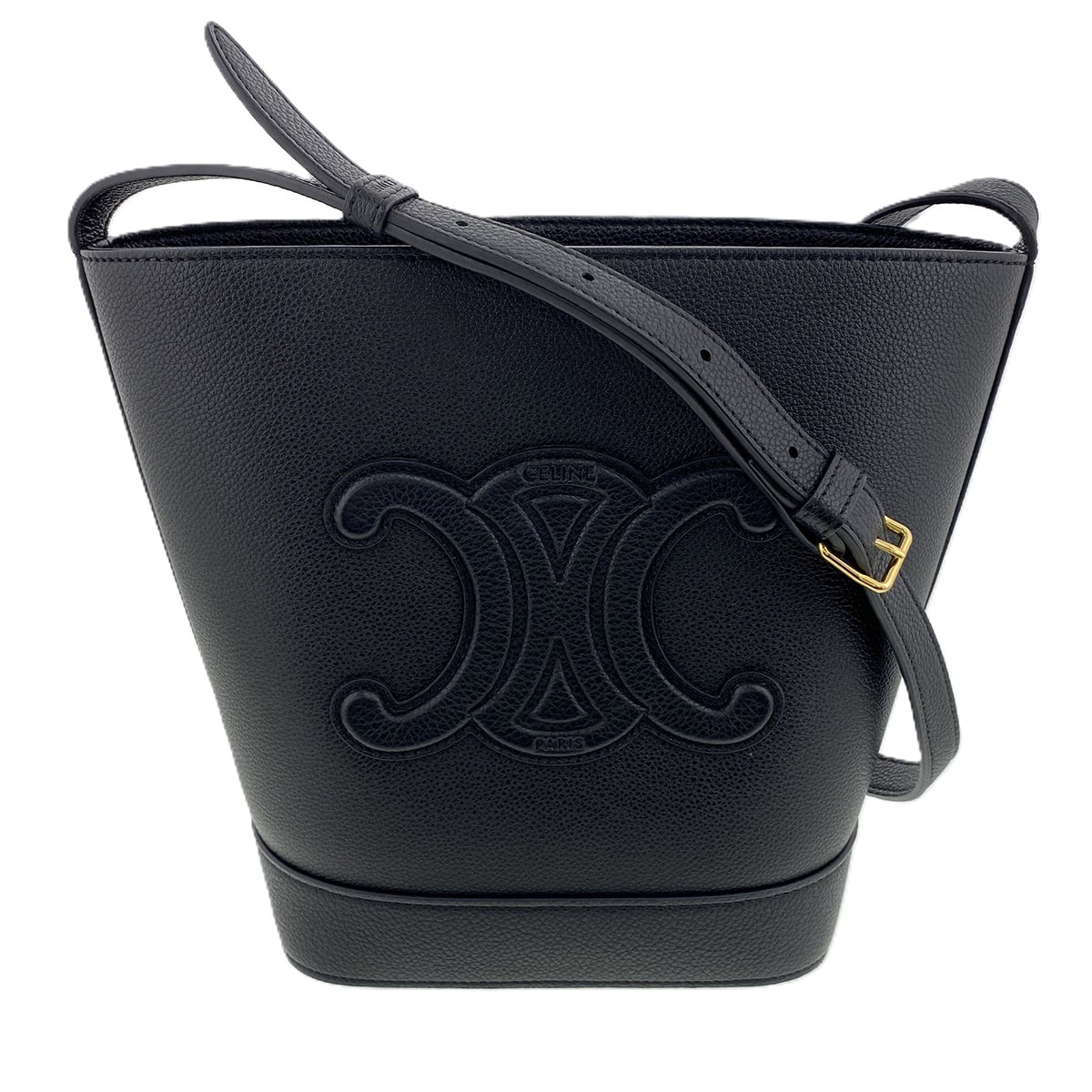 CELINE セリーヌ スモール バケット キュイル トリオンフ ショルダーバッグ 113783DU3 レザー ブラック  レディース【中古】