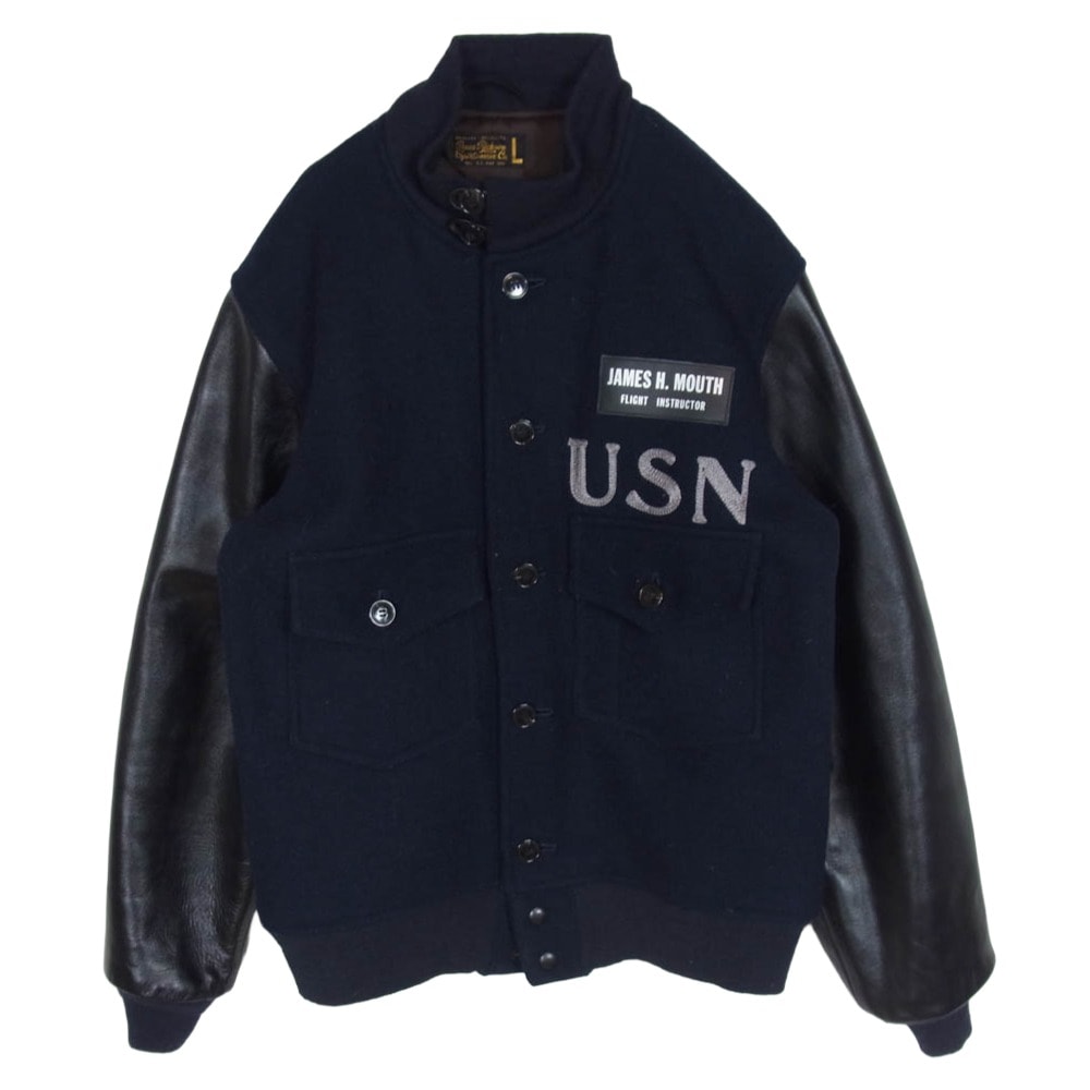 Buzz Rickson's バズリクソンズ レザージャケット BR11332 USN FLIGT INSTRUCTOR JACKET 馬革 レザー袖切替 アメリカ海軍 フライト インストラクター ジャケット ネイビー系 L【中古】