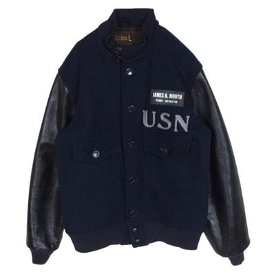 Buzz Rickson's バズリクソンズ レザージャケット BR11332 USN FLIGT INSTRUCTOR JACKET 馬革 レザー袖切替 アメリカ海軍 フライト インストラクター ジャケット ネイビー系 L【中古】