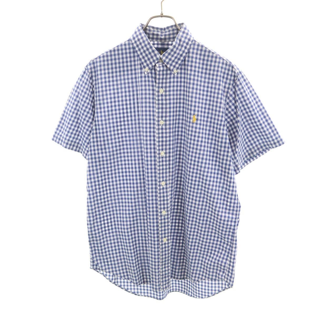 RALPH LAUREN ラルフローレン ギンガムチェック 半袖 ボタンダウンシャツ M ブルー
