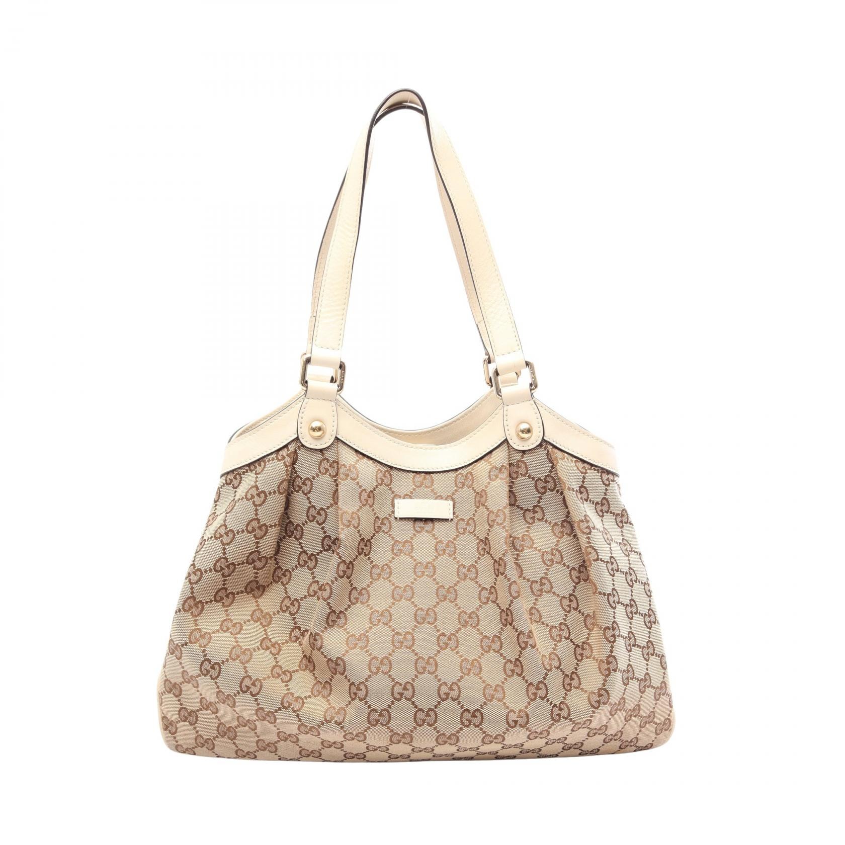 グッチ GUCCI GGキャンバス トートバッグ バッグ キャンバス レザー レディース ベージュ系 / ホワイト系 388919 【中古】