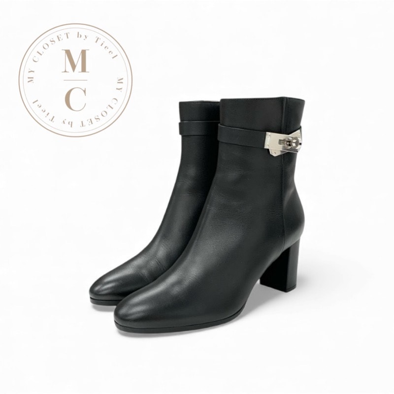 エルメス HERMES サンジェルマン ブーツ ショートブーツ 靴 シューズ レザー ブラック 黒 シルバー ケリー金具