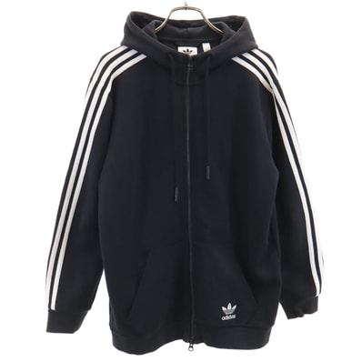 adidas アディダス トレフォイルロゴ 長袖 スウェット ジップパーカー S ブラック
