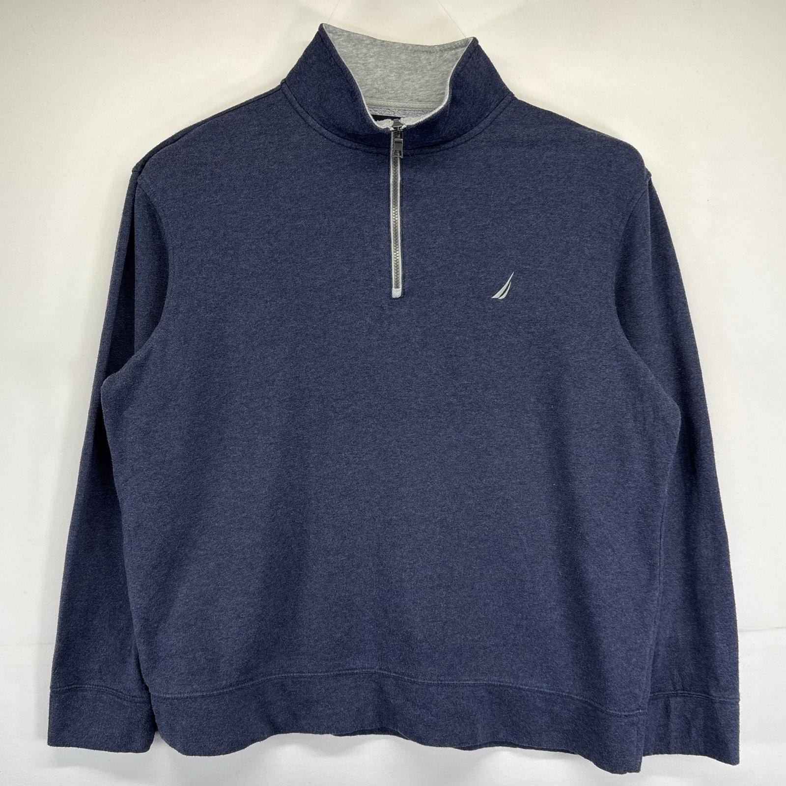 古着 ノーティカ NAUTICA スウェット 大きいサイズ ハーフジップ トレーナー プルオーバー  ワンポイントロゴ 2XL  ブルー系 メンズ