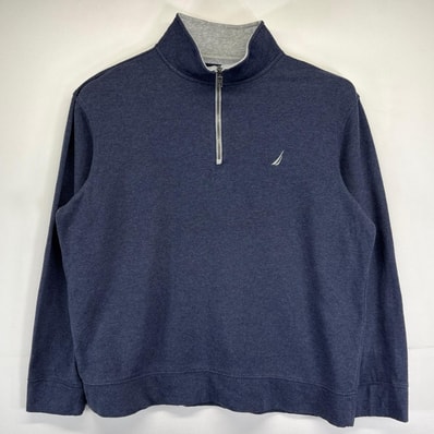 古着 ノーティカ NAUTICA スウェット 大きいサイズ ハーフジップ トレーナー プルオーバー ワンポイントロゴ 2XL ブルー系 メンズ