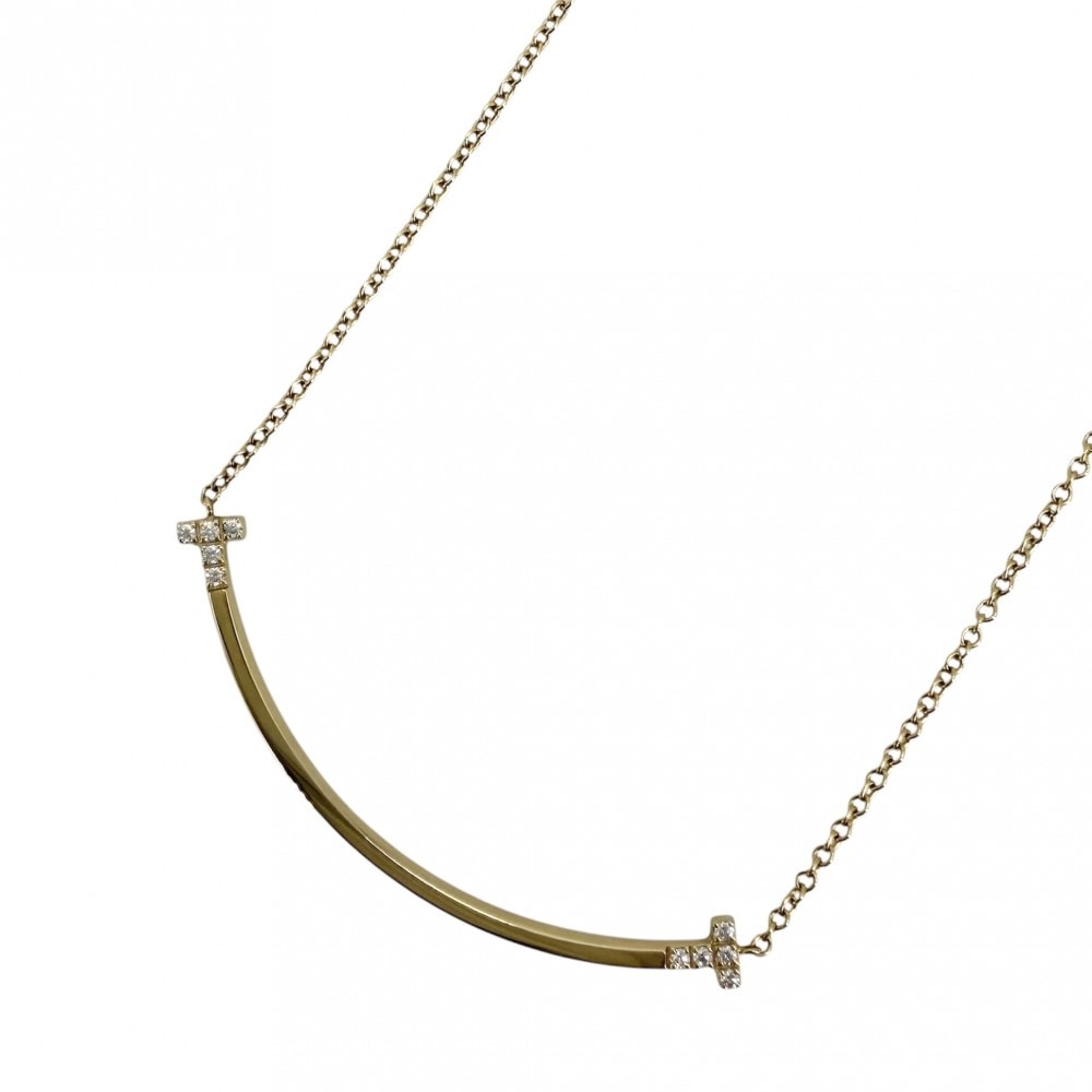 TIFFANY&Co. ティファニー ネックレス Tスマイル スモール ペンダント ジュエリー アクセサリー アジャスター付き 18金YG Au750 K18イエローゴールド ダイヤモンド レディース 約2.7g【中古品】