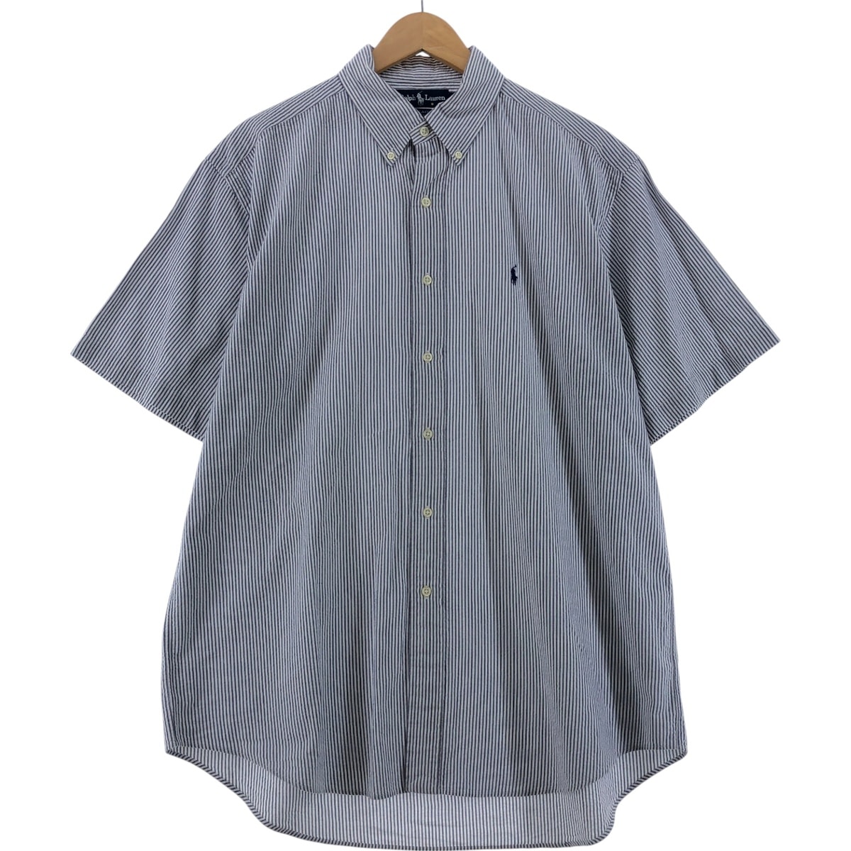 古着 ラルフローレン Ralph Lauren BLAKE シアサッカー 半袖 ボタンダウン ストライプシャツ メンズL相当/eaa533683