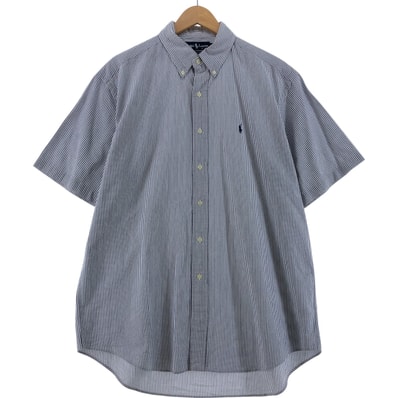 古着 ラルフローレン Ralph Lauren BLAKE シアサッカー 半袖 ボタンダウン ストライプシャツ メンズL相当/eaa533683
