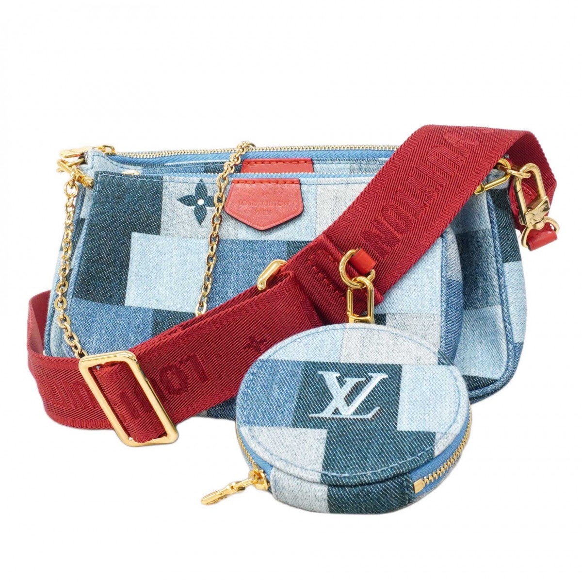 【6dd4587】ルイヴィトン ショルダーバッグ モノグラム・デニム ミュルティポシェットアクセソワール M44990 ブルー【中古】レディース