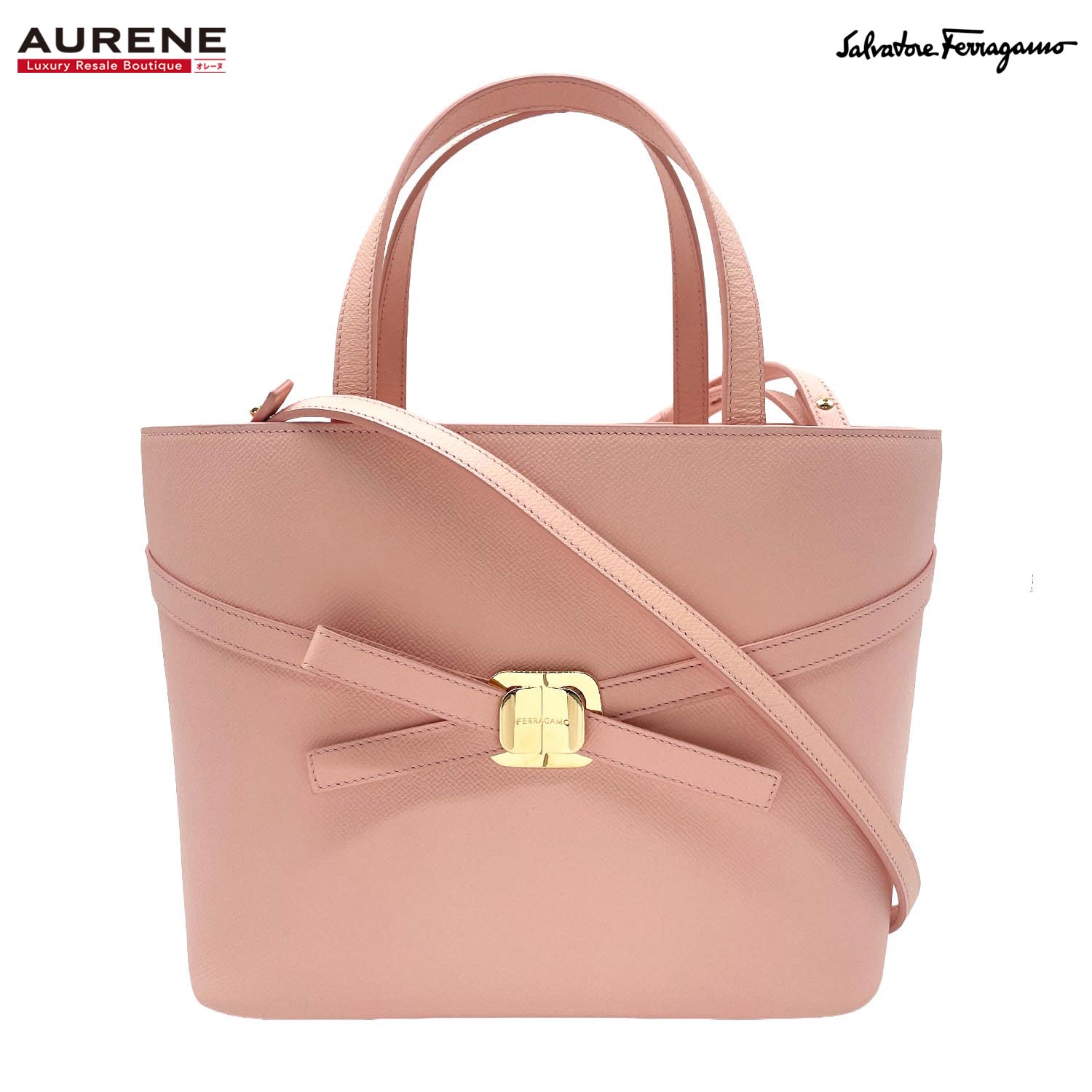 Salvatore Ferragamo サルヴァトーレフェラガモ ニューヴァラ 2WAY トートバッグ ショルダーバッグ
 リボン レザー ピンク レディース
 【中古】
