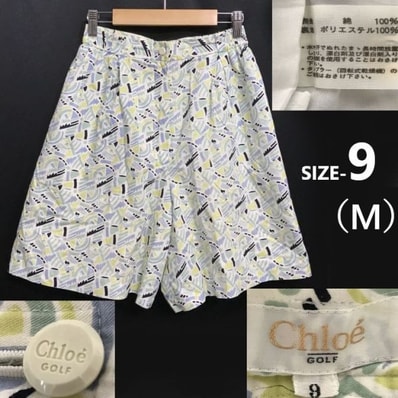 美品★クロエ ゴルフ/Chloe GOLF★総柄/ハーフパンツ/キュロット【9/レディースM程度/白×緑系】ゴルフウェア/Pants/Trouser/skirt◆cBH900