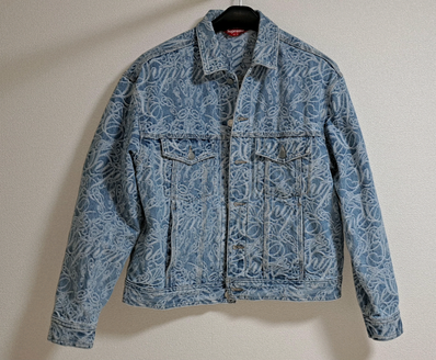 Supreme Script Jacquard Denim Trucker Jacket "Washed Blue"