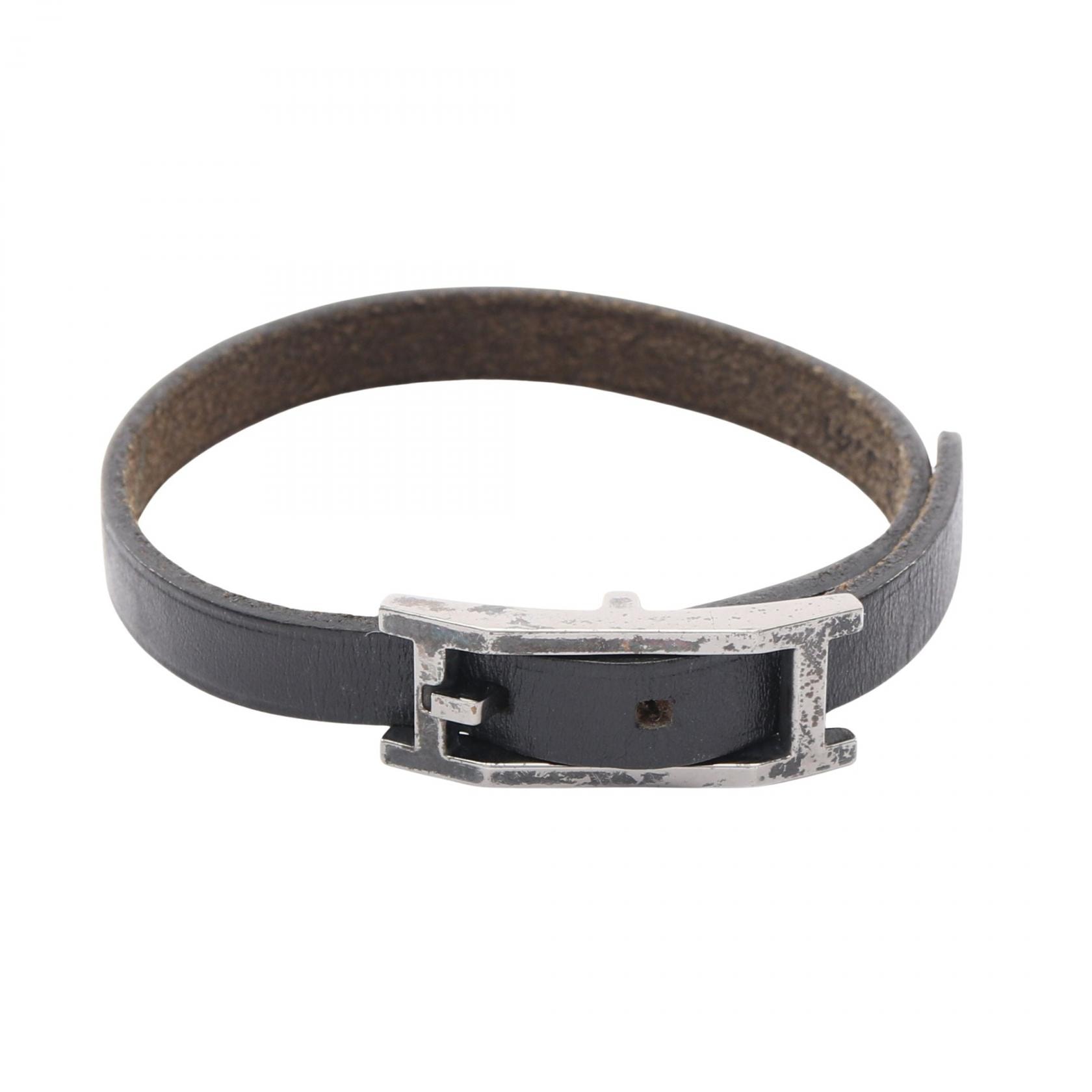 エルメス HERMES アピ3 タンデム ブレスレット アクセサリー レザー ステンレススチール □G刻印(2003年製造) レディース ブラック系 / シルバー系 【中古】