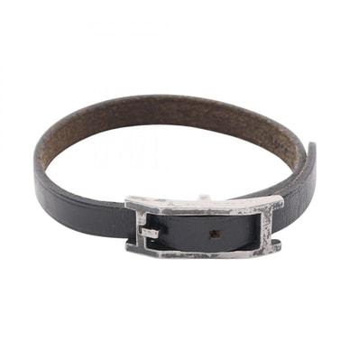 エルメス HERMES アピ3 タンデム ブレスレット アクセサリー レザー ステンレススチール □G刻印(2003年製造) レディース ブラック系 / シルバー系 【中古】