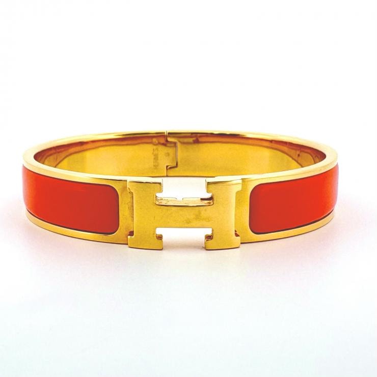 HERMES クリッククラック PM エナメルブレスレット バングル オレンジ GP ゴールド金具 鑑定済み 正規品 エルメス