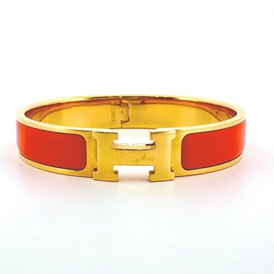 HERMES クリッククラック PM エナメルブレスレット バングル オレンジ GP ゴールド金具 鑑定済み 正規品 エルメス