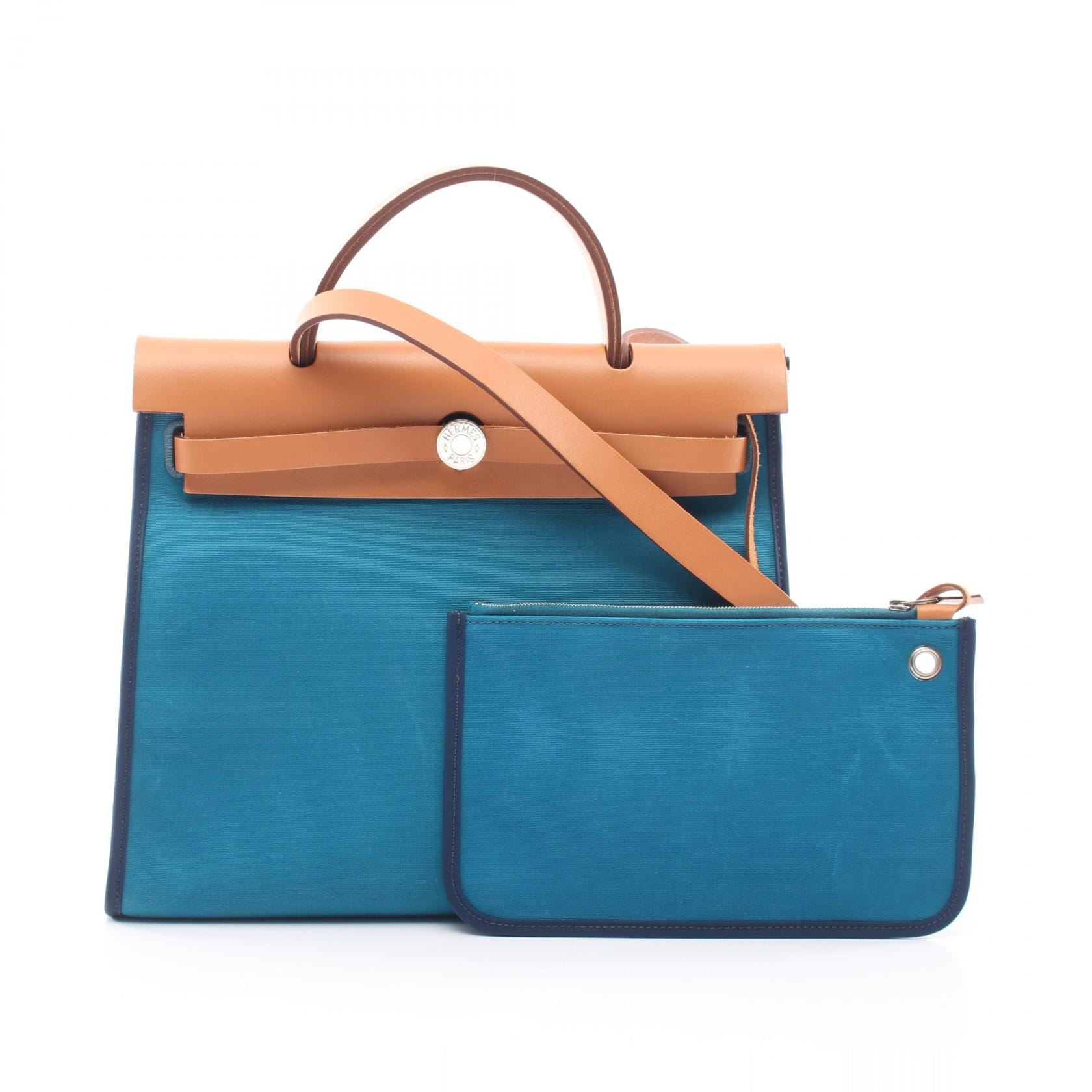 エルメス HERMES エールバッグジップPM 2WAY ハンドバッグ バッグ キャンバス レザー トワルオフィシエ / ヴァッシュハンター トワルオフィシエ □Q刻印(2013年製造) レディース ブルー系 / ブラウン系 【中古】