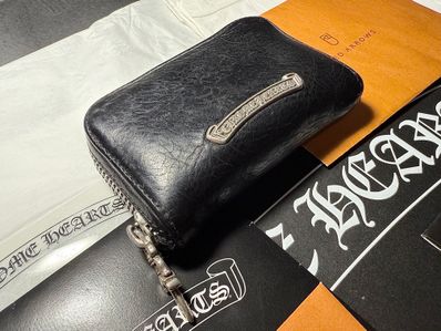 Chrome Hearts Coin Case Dagger Round Zip Leather Wallet "Black/Silver"