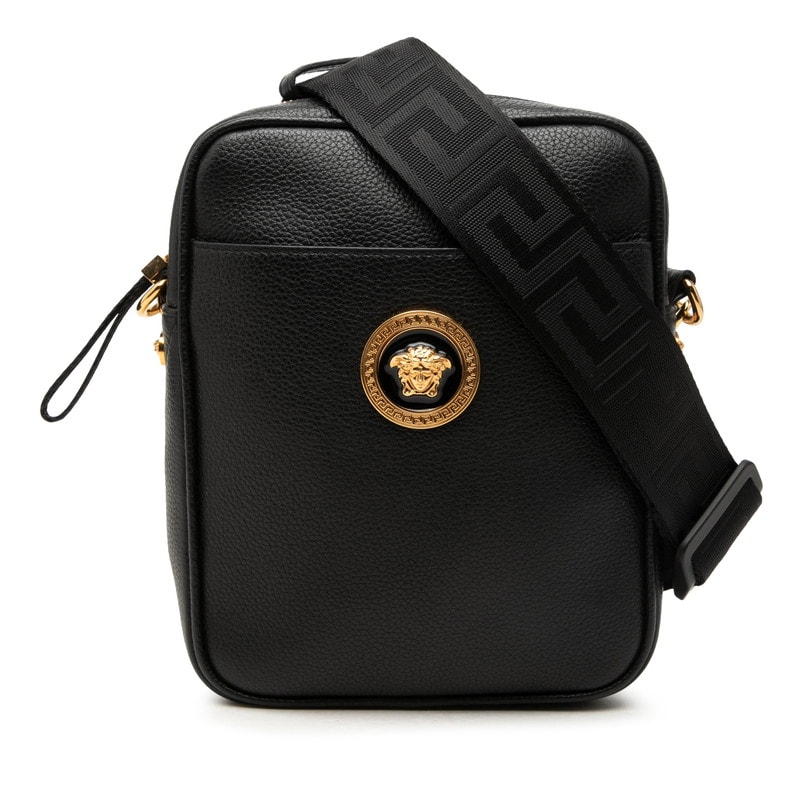 ヴェルサーチェ メドゥーサ 斜め掛け ショルダーバッグ ブラック レザー レディース VERSACE 【中古】