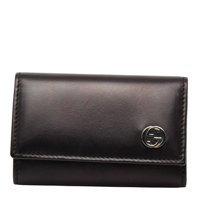グッチ インターロッキングG キーケース キーホルダー 6連 115225 ブラック レザー メンズ GUCCI 中古