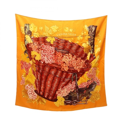 エルメス HERMES カレ90 VENDANGES スカーフ 衣料品 シルク シルク オレンジ レディース オレンジ系 / ブラウン系 【中古】