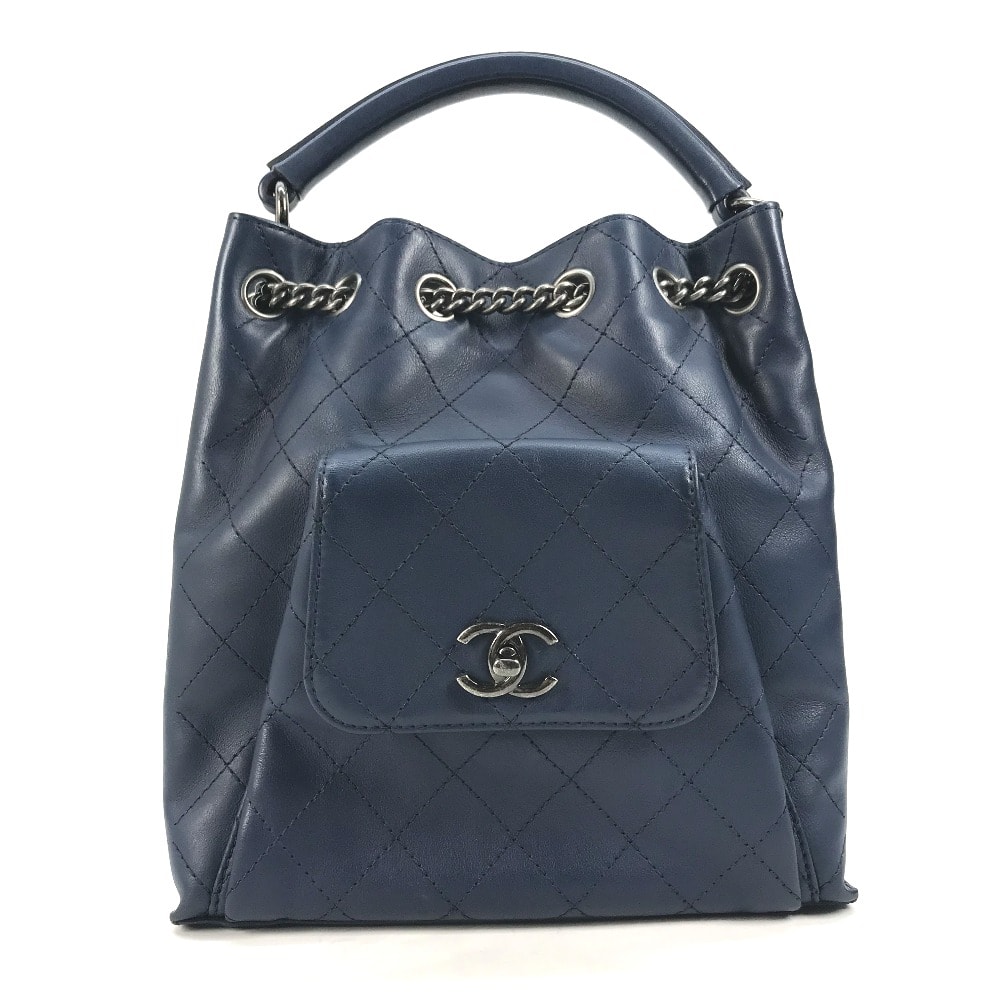 シャネル CHANEL マトラッセ CC ココマーク チェーン 肩掛け 3WAY 巾着 ハンドバッグ チェーンバッグ ショルダーバッグ レザー ブルー