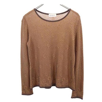 YVES SAINT LAURENT イヴサンローラン 日本製 総柄 長袖 ニット M ブラウン系 セーター