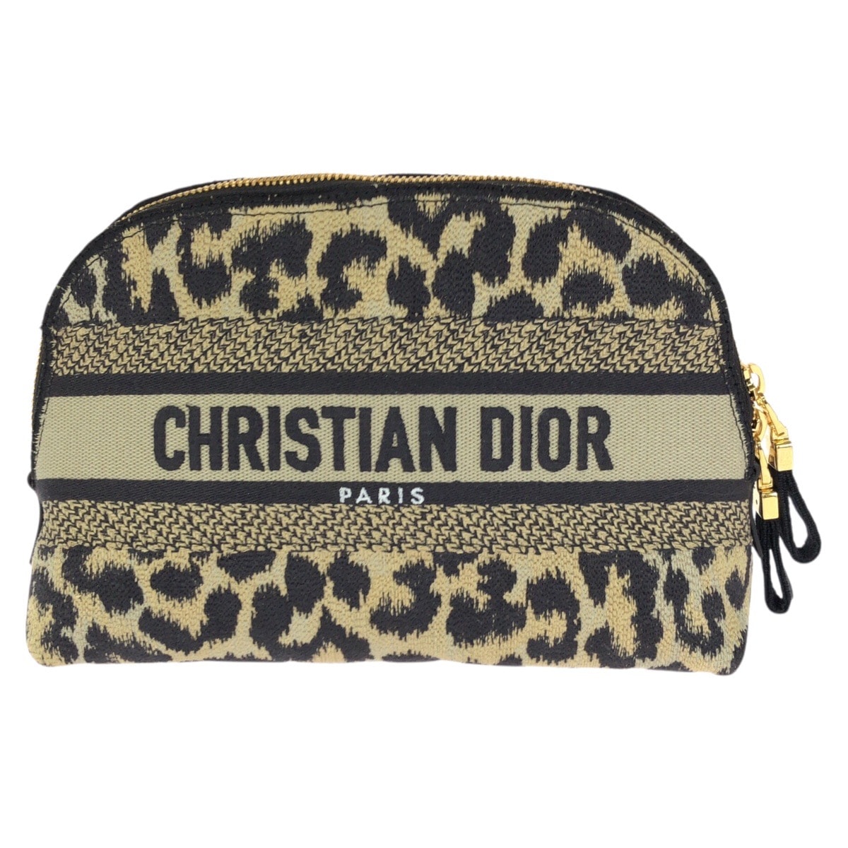 美品 Dior ディオール DiorTravel レオパード柄 ベージュ ブラック ゴールド金具 キャンバス ポーチ メイクポーチ 小物入れ 602511 【中古】