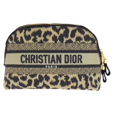 美品 Dior ディオール DiorTravel レオパード柄 ベージュ ブラック ゴールド金具 キャンバス ポーチ メイクポーチ 小物入れ 602511 【中古】
