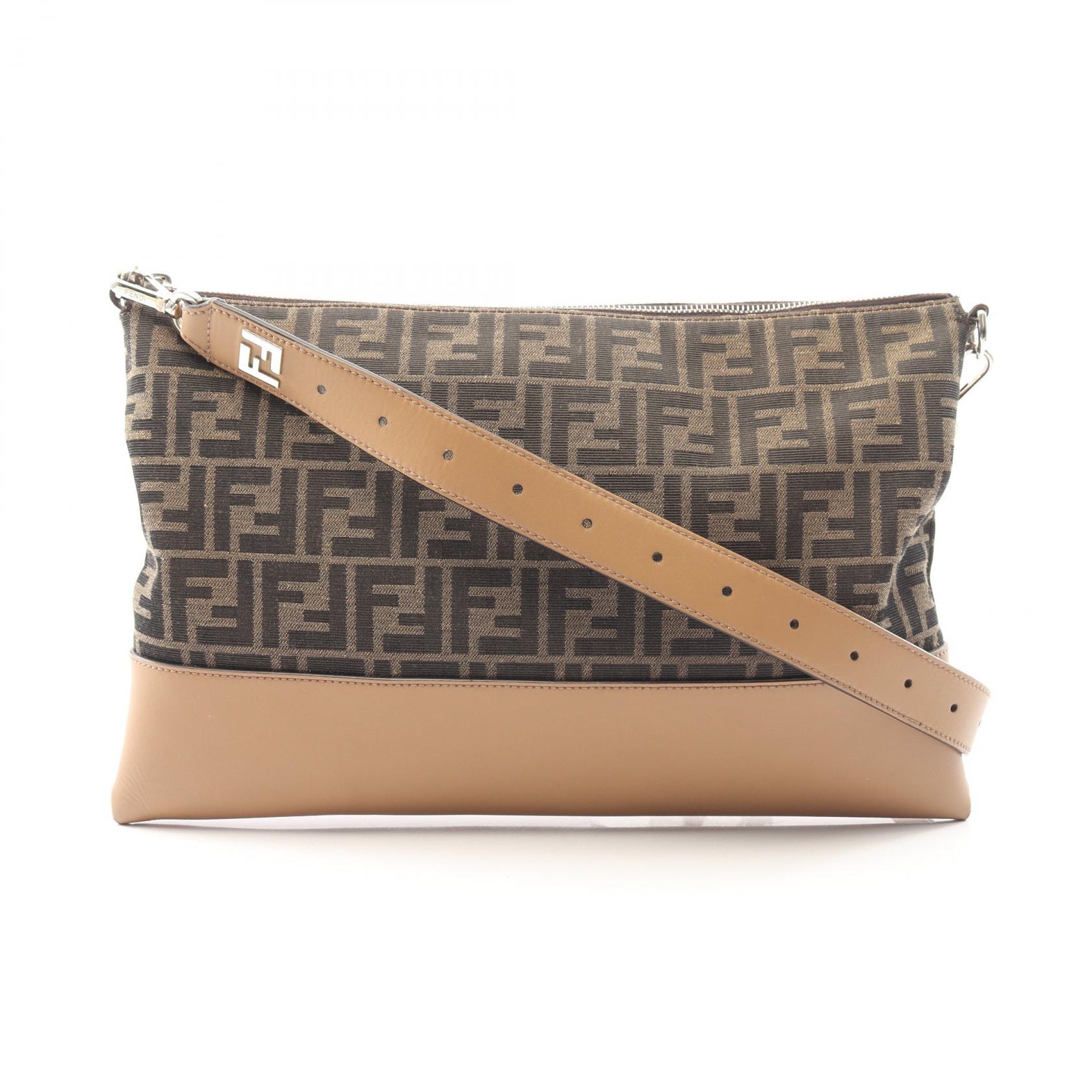 フェンディ FENDI ズッカ ショルダーバッグ バッグ キャンバス レザー レディース ブラウン系 / ベージュ系 7N0144 【中古】