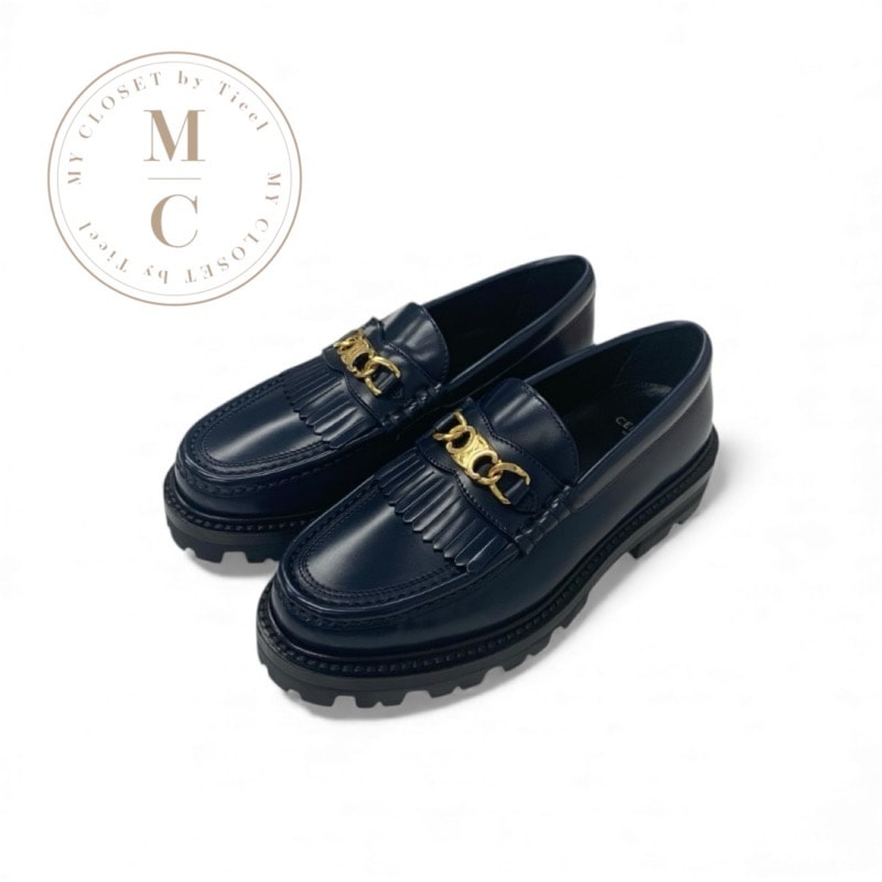 セリーヌ CELINE マーガレット ローファー 革靴 靴 シューズ レザー ネイビー ゴールド トリオンフ フラットシューズ
