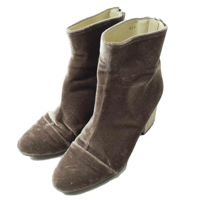 ADAM ET ROPE アダムエロペ 日本製 ベルベットショートブーツ 22 1/2(22.5cm) スモークピンク ヒール ベロア バックジップ シューズ g6831