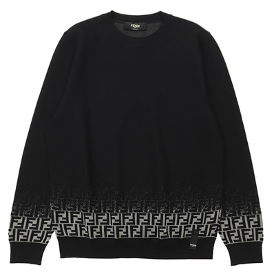 【美品】FENDI フェンディ スウェット サイズ 48 メンズ ズッカ柄 FF ロゴ グラデーション ニット プルオーバー クルーネック ロングスリーブ 丸首 長袖 トップス ブラック 黒 イタリア製