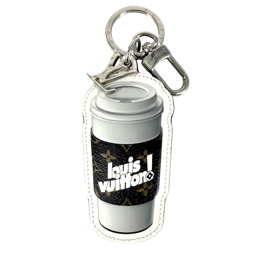 LOUIS VUITTON ルイヴィトン キーリング ポルトクレ モノグラム コーヒーカップ キーホルダー アクセサリー チャーム MP3108    ホワイト 白 ブラウン 茶 シルバー金具 メンズ【中古品】