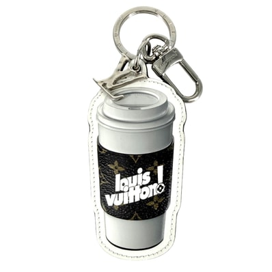 LOUIS VUITTON ルイヴィトン キーリング ポルトクレ モノグラム コーヒーカップ キーホルダー アクセサリー チャーム MP3108 ホワイト 白 ブラウン 茶 シルバー金具 メンズ【中古品】
