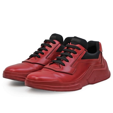 【SALE】PRADA プラダ スニーカー レザー サイズ 8h メンズ ロゴ レースアップ ローカット チャンキーヒール 厚底 シューズ 靴 レッド 赤