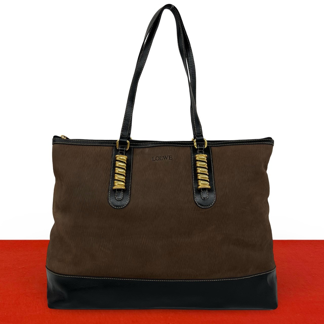 LOEWE ロエベ ベラスケス ロゴ 型押し レザー トートバッグ ブラウン
56767