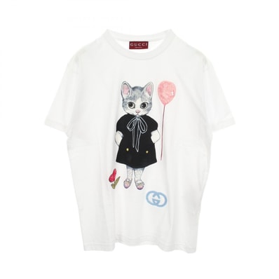 グッチ GUCCI GUCCI × ヒグチユウコ 日本限定 ネコ スパンコール 半袖Tシャツ 衣料品 トップス コットン メンズ ホワイト系 837959 【中古】