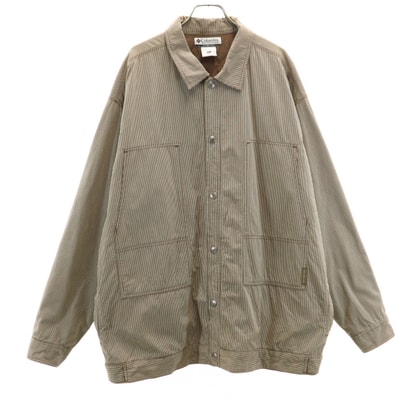 Columbia コロンビア ストライプ柄 シャツジャケット XL グレージュ 中綿 アウトドア