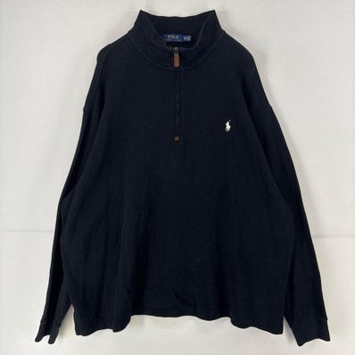 古着 ポロ・ラルフローレン POLO RALPH LAUREN スウェット ハーフジップ 刺繍 ワンポイント ロゴ トレーナー 2XL ブラック メンズ