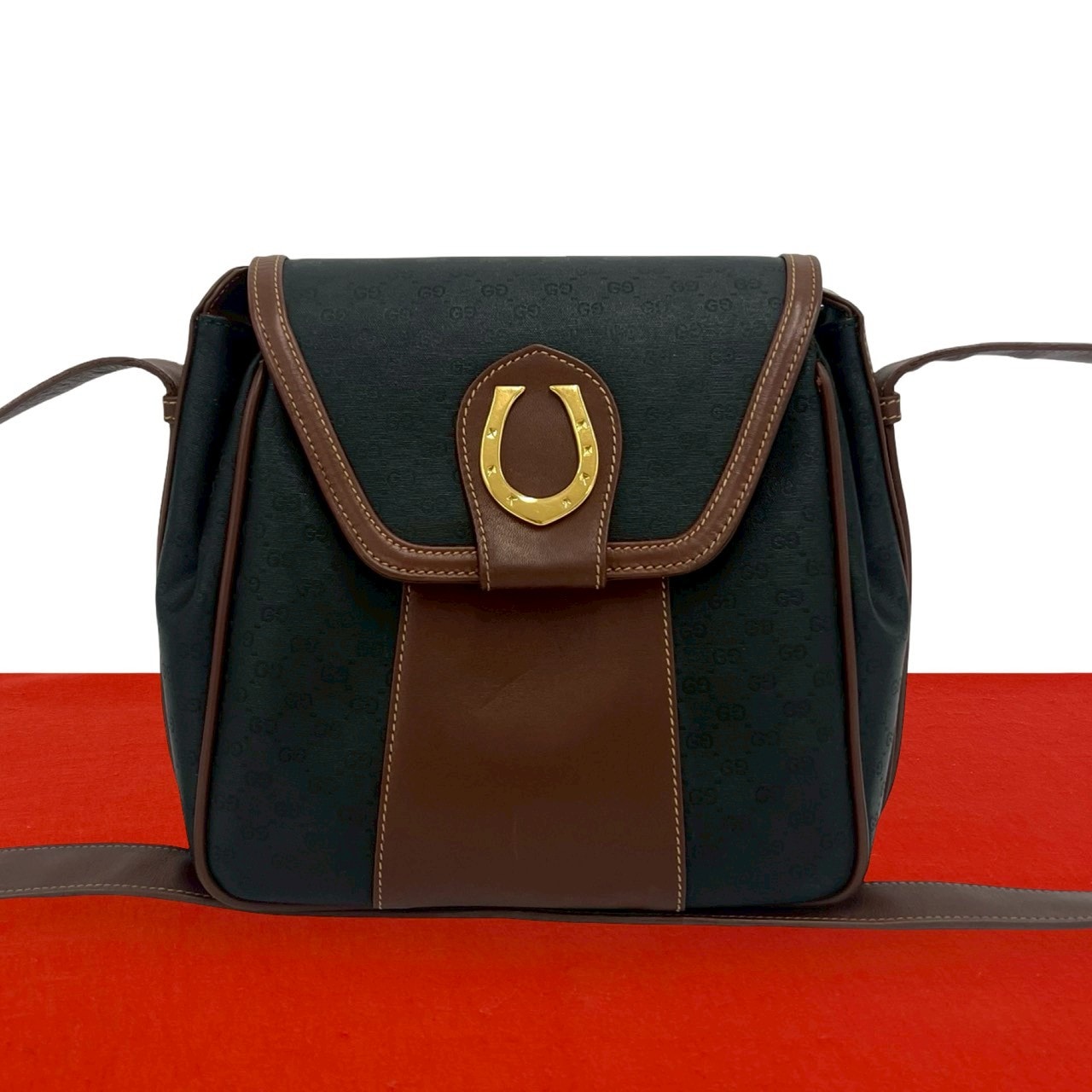 GUCCI グッチ マイクロGG ホースビット 金具 レザー PVC ショルダーバッグ ブラウン
24491