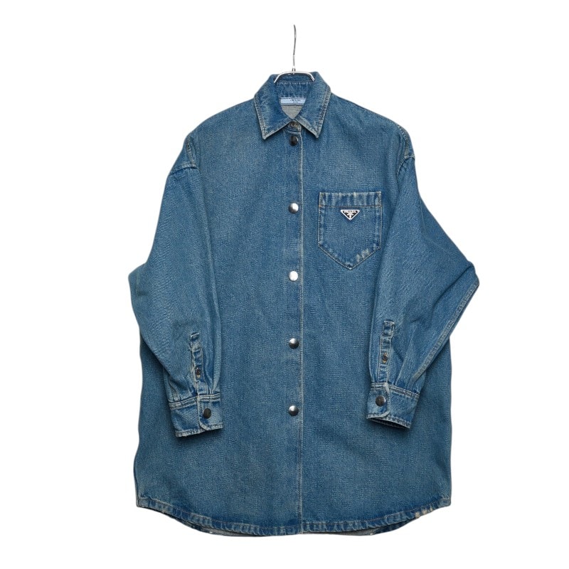 プラダ トライアングルロゴ デニムシャツ オーバーサイズ サイズ:36 GFC036 S000 13Z6 ブルー コットン レディース PRADA 中古