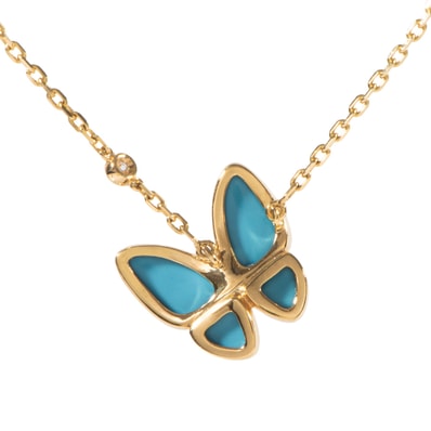 Van Cleef & Arpels ヴァンクリーフ&アーペル ドゥ パピヨン ペンダント VCARP7UP00 ネックレス K18YG ターコイズ ダイヤモンド ゴールド ブルー【中古】