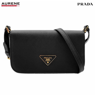 PRADA プラダ ショルダーバッグ トライアングルロゴ 2WAY 三角プレート RFID サフィアーノ 1BD325 レザー ブラック レディース 【中古】